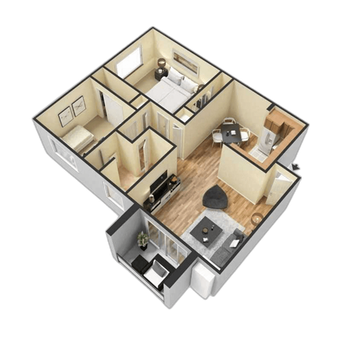 Floor plan for 2 beds, 1 bath, 900 sqft